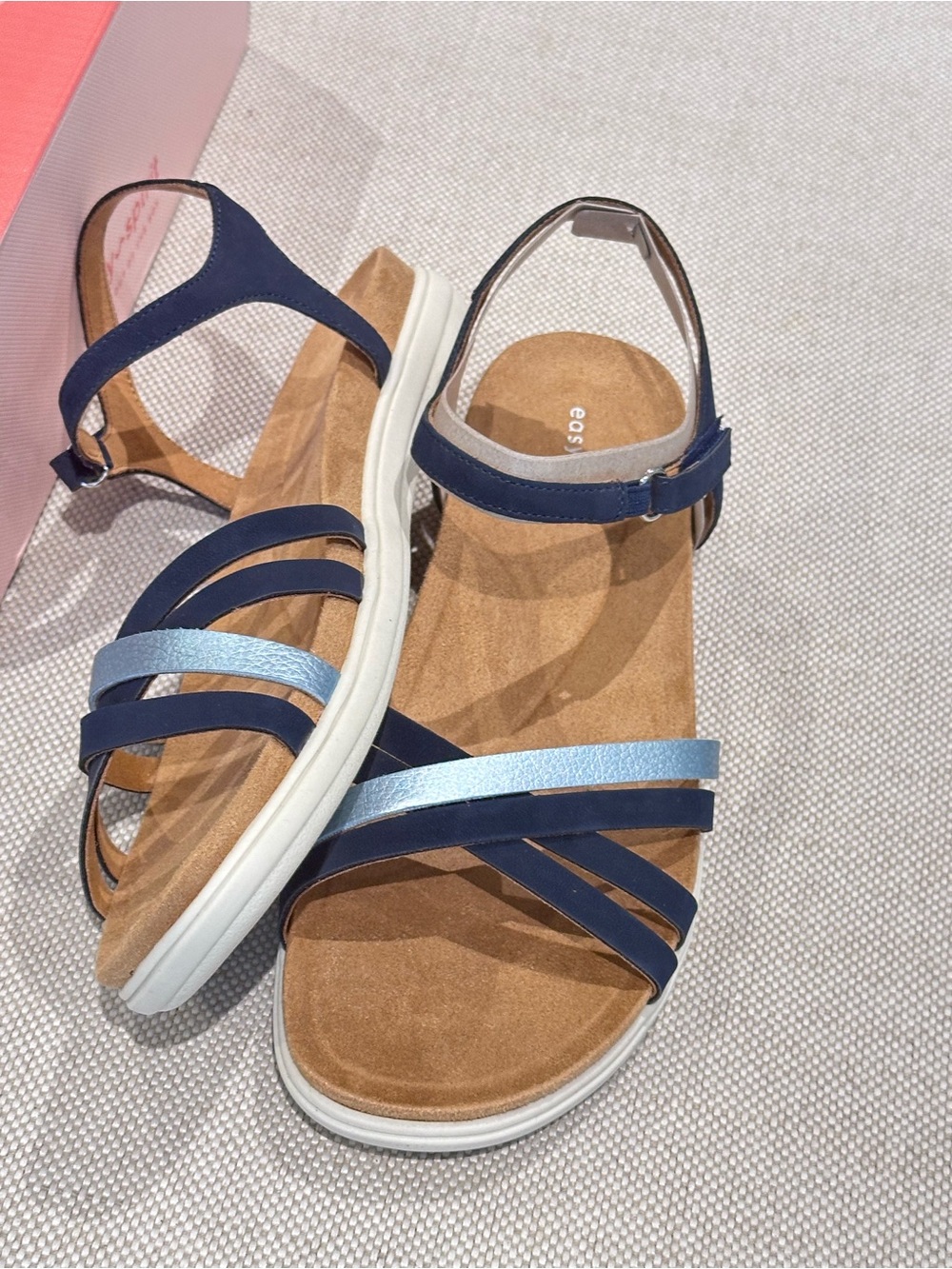 EASY SPIRIT size 9.5 Dark Blue Dottle Comfort Lightweight Velcro Sandals NEW